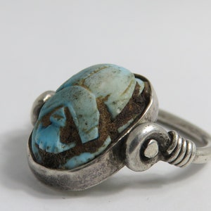 Antique Sterling Silver Egyptian Revival Scarab Swivel Flip Ring sz 5.