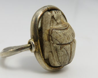 Antique Sterling Silver Egyptian Revival Scarab Swivel Flip Ring sz 6.
