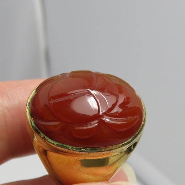 Vintage Sterling Silver Egyptian Revival Scarab Carved Carnelian Ring. sz 7. Gold over Silver.