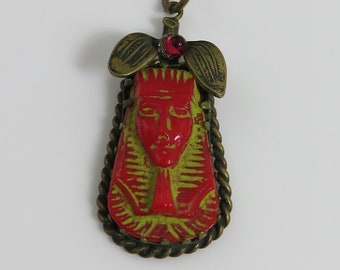 Vintage Deco Egyptian Revival Czech Glass King Tut Necklace.