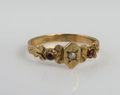 Antique 14k Ruby Seed Pearl Band Midi Pinky Band Ring. sz 4.