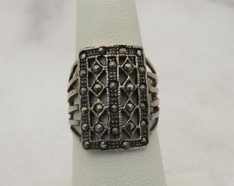 Estate Deco Sterling Silver Marcasite Ring. sz 6.