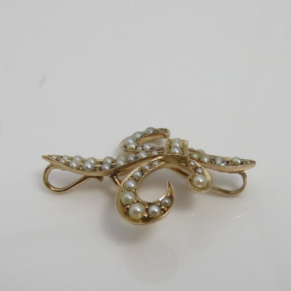 Antique Pearl 14k French Fleur lis Pendant 32mm. - image 3