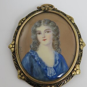 Victorian GF Painted Girl Brooch Pendant German 1900's image 3