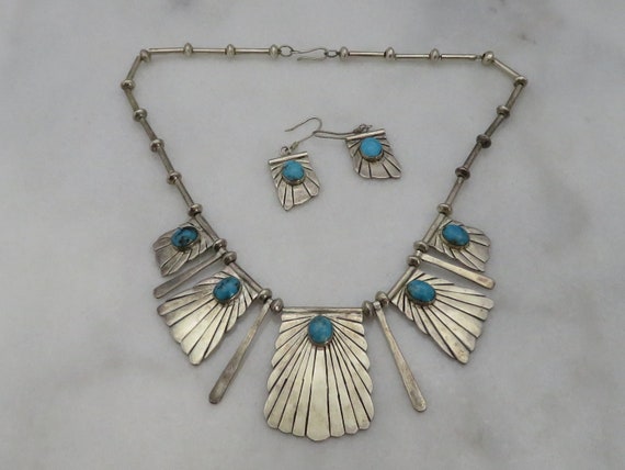 Vintage Navajo Richard Begay Turquoise Necklace Earrings Set