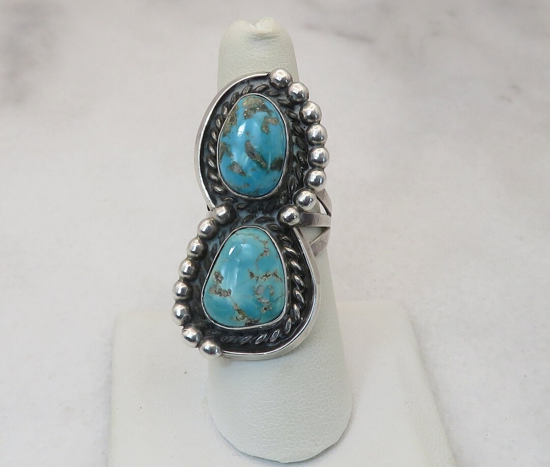 Vintage Navajo Turquoise Sterling Silver Ring Sz 7.25. - Etsy