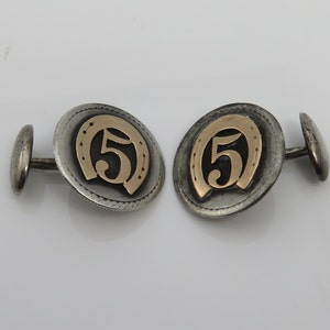 Antique Sterling Silver 14k Horse shoe Cufflinks Estate 20&#39;s Lucky 5