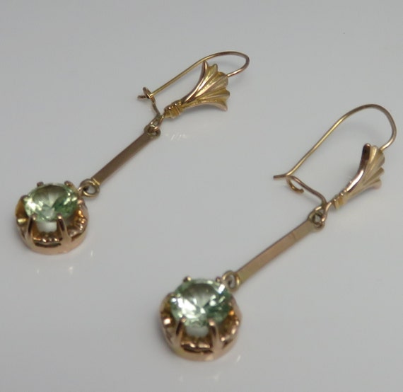 Vintage 14k Estate Green Apatite Stone Dangle Earr