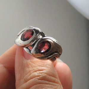 Reserved Vintage Sterling Silver Double Snake Garnet Band Ring SZ 9.