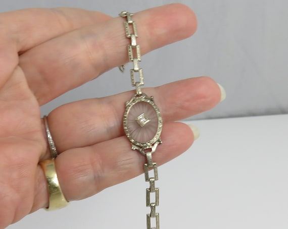 14k Gold Art Deco Diamond Camphor Glass Bracelet. - image 6