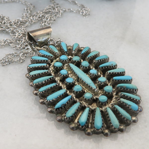 Vintage Judy Wallace Zuni Sterling Silver Turquoise Necklace.