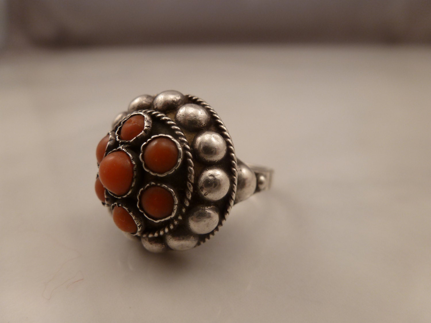 Antique 800 Silver Coral Ring Estate 1900's | Etsy