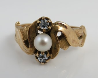 Antique 14k  Pearl Aquamarine Cocktail Ring. sz 6.