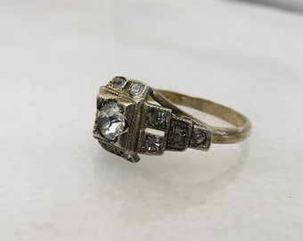 Art Deco Sterling Silver Paste Stone Uncas Ring. 1930's sz 6.