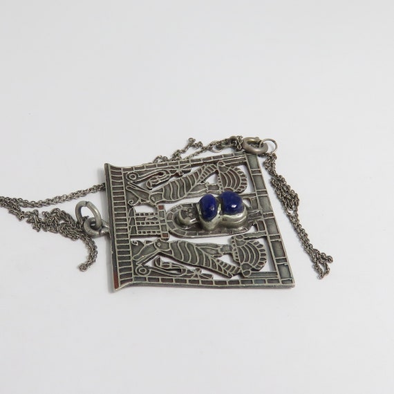 Egyptian Revival Lapis Scarab Pendant Necklace. S… - image 7