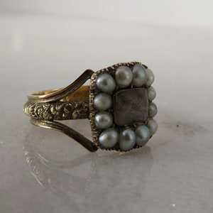 14k Antique Ring Yellow Gold Memorial Hair Band. sz 7. Dated 1825 bild 7