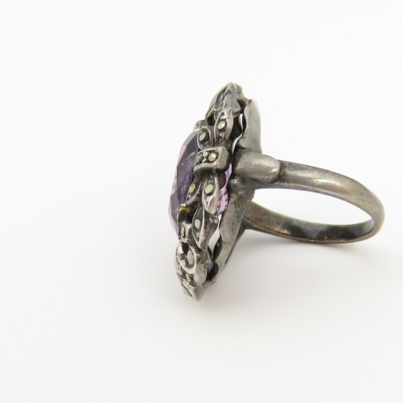 Vintage Sterling Silver Amethyst Marcasite Ring s… - image 4