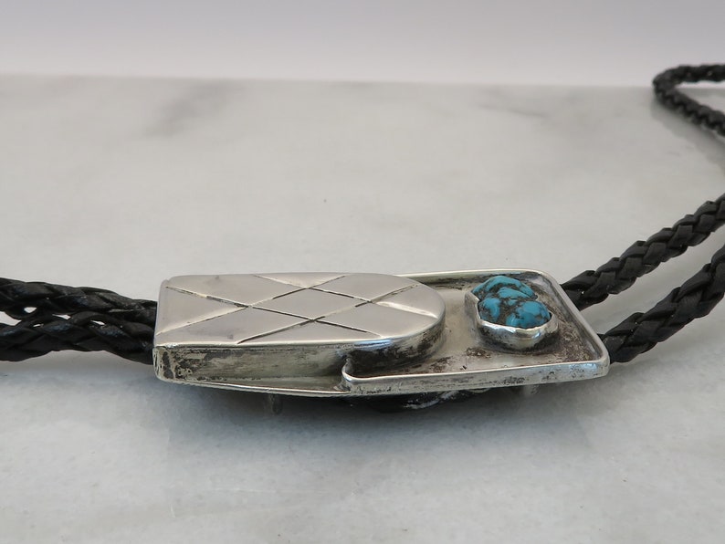 Vintage Sterling Silver Navajo Bolo Tie Turquoise Stone Necklace Thomas ...