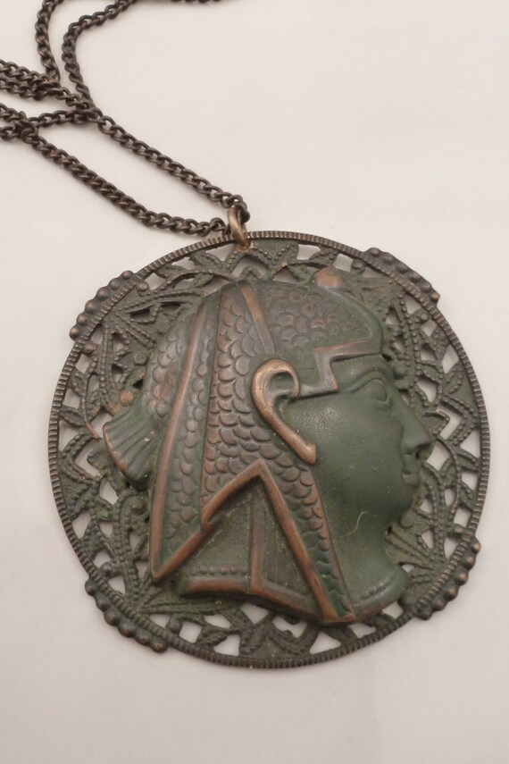 Vintage Art Deco Egyptian Revival  Brass Pendant … - image 1