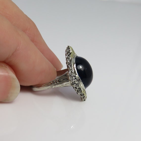 Art Deco 14k Filigree Sapphire Glass Ring Ring sz… - image 5