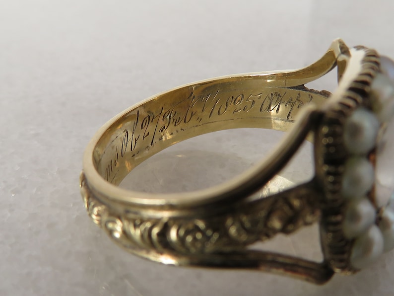 14k Antique Ring Yellow Gold Memorial Hair Band. sz 7. Dated 1825 bild 6