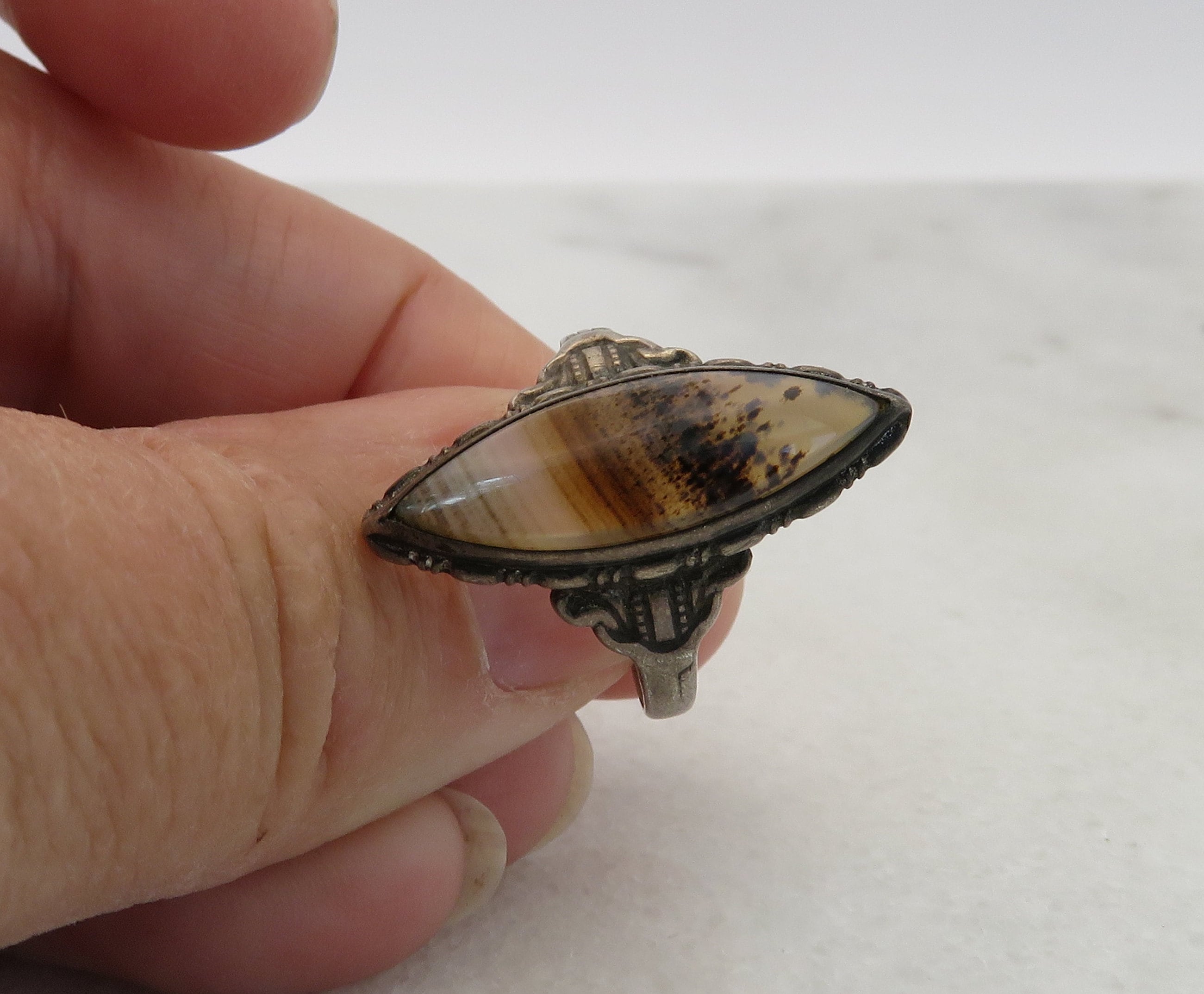 Vintage Sterling Uncas Moss Agate Ring. size 6.