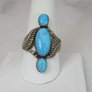 Vintage Navajo Sterling Silver Turquoise Ring sz 11 Ring.