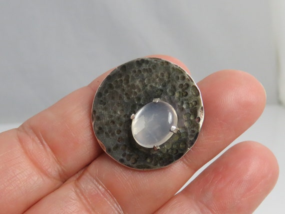 Boutons De Manchette Modernistes Ruth Roach - Argent Sterling, Pierre De Lune, Années 50, Rare