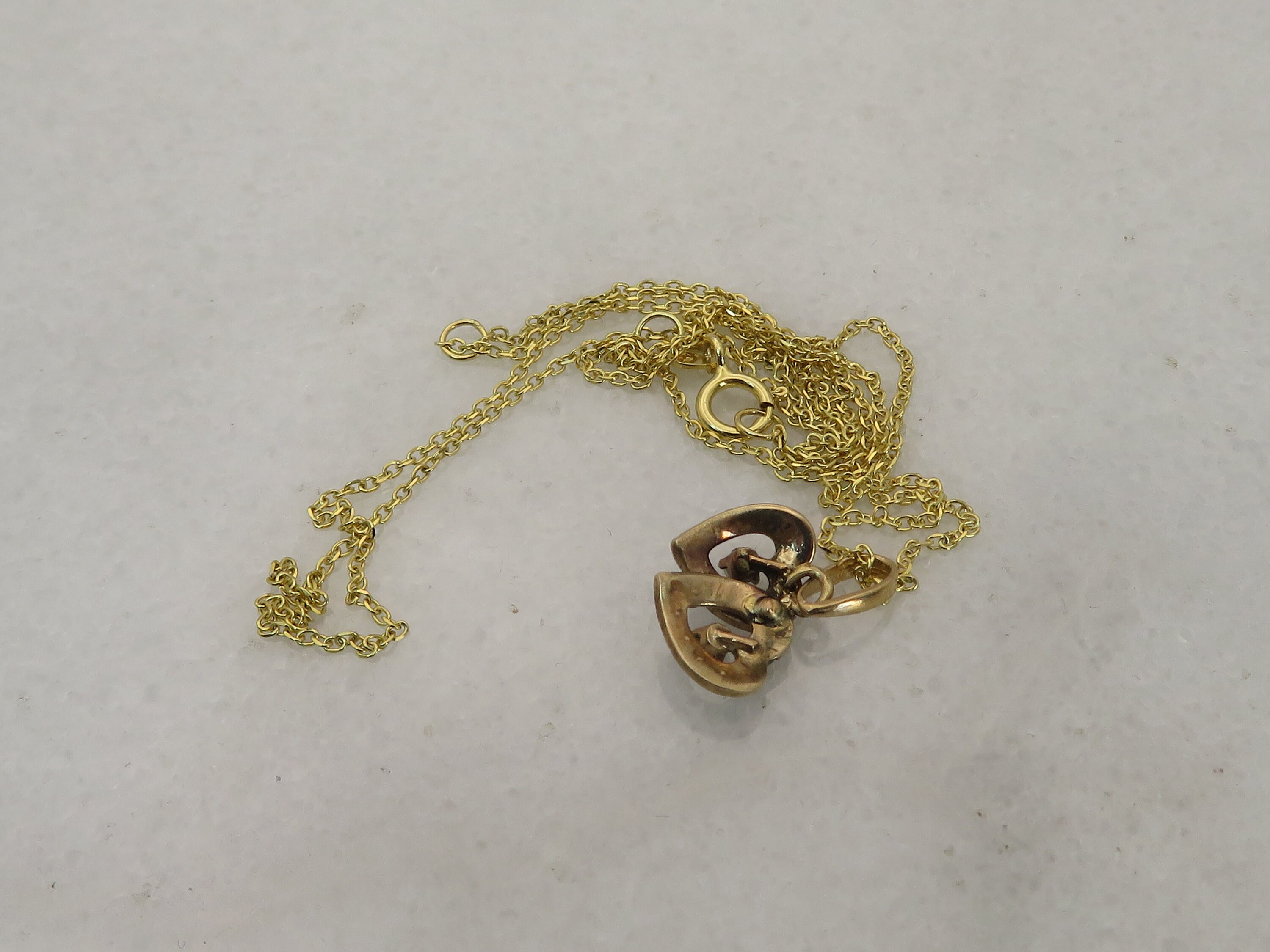 ネックレス・ペンダント VINTAGE HOLLYWOOD Petit Two Heart Necklace 4BNY565 Antique 14k Tiny Double Heart Pearl Pendant Necklace. - Etsy