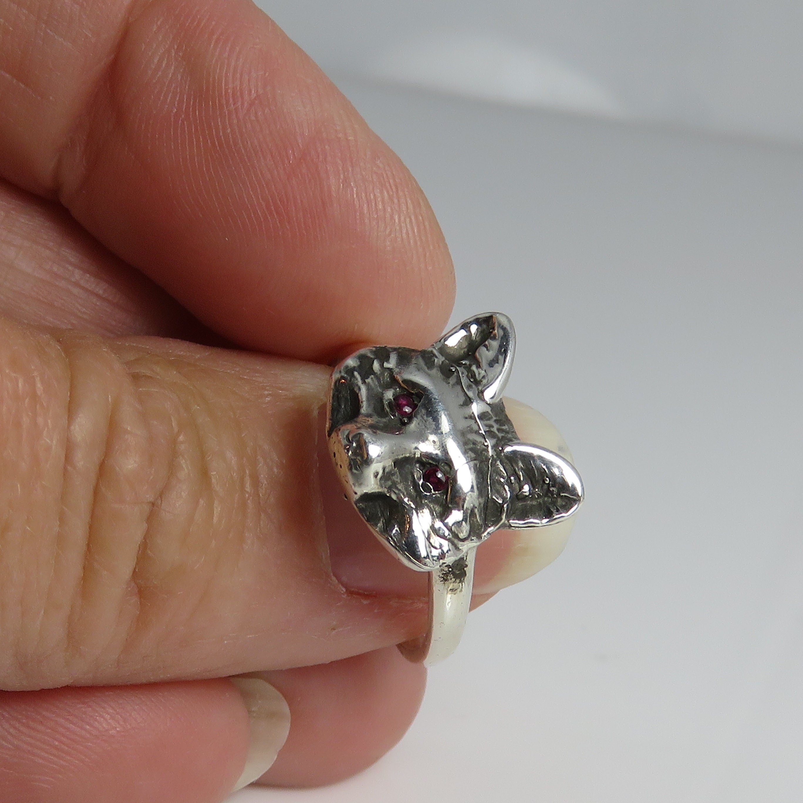 Vintage Sterling Silver Fox Face Ruby Eyes Ring. Sz 6.25. - Etsy