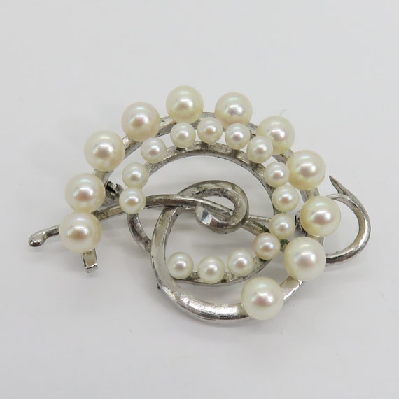 Vintage Sterling Silver Modernist Cultured Pearl … - image 1