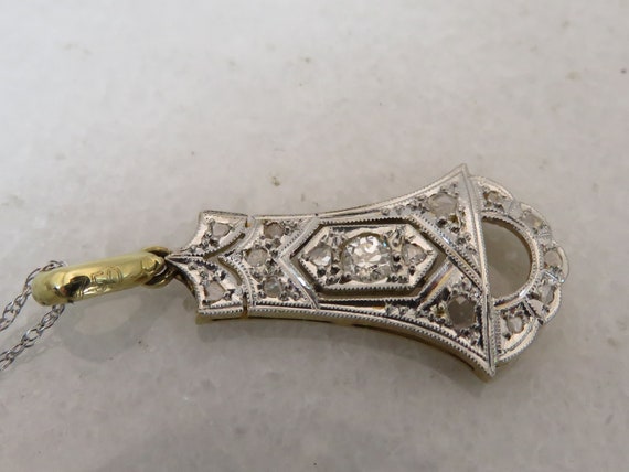 14k Art Deco Diamond Pendant Necklace. - image 7