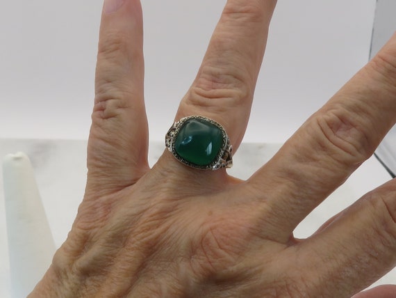 【送料無料（一部地域を除く）】 Art Deco Ciner Sterling Silver Green Stone Marcasite Ring アクセサリー