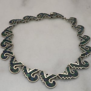 Vintage Taxco Sterling Silver Inlay Stone Choker Necklace Artist Piece 161.