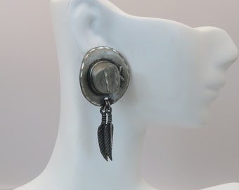 Vintage Sterling Silver Cowboy Hat Dangle Earrings.