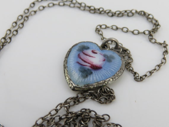 Antique Sterling Silver very tiny Puffy Heart Charm With Turquoise