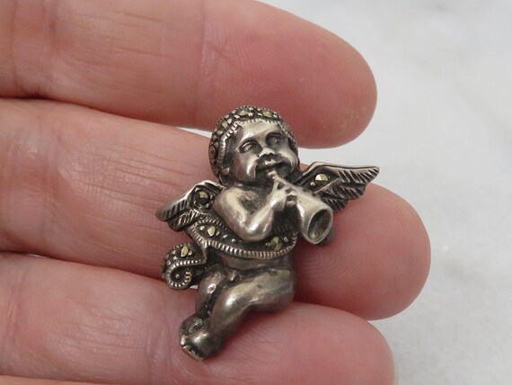 Vintage Sterling Silver Angel Marcasite Pendant. - image 2