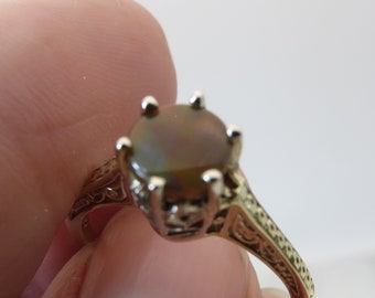 Art Deco 14k Yellow & White Gold Fire Agate Ring. sz 6.5.