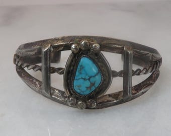 Vintage Navajo Sterling Silver Turquoise Cuff Bracelet Fred Harvey Era.