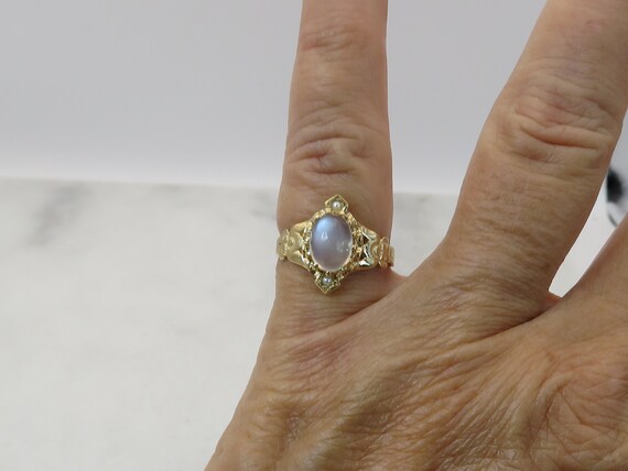Antique 14k Moonstone Seed Pearl Ring size 5.5. - image 4