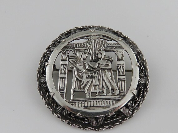 Vintage Sterling Silver Egyptian Brooch Pendant O