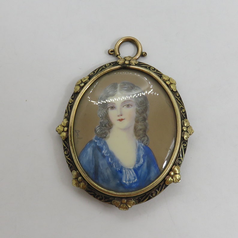 Victorian GF Painted Girl Brooch Pendant German 1900's Bild 7