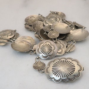 Vintage Sterling Silver Navajo Concho Belt Necklace 34 inchs 75 Grams.