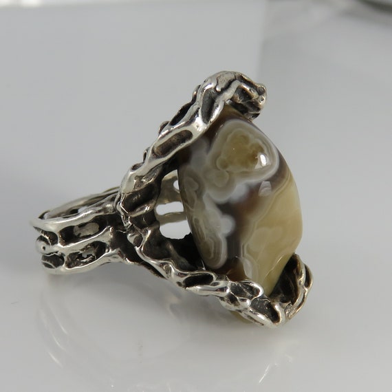 Vintage Huge Brutalist Modernist Sterling Agate St