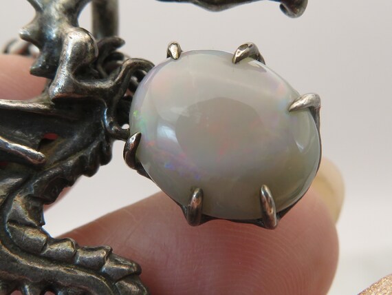 Estate Sterling Silver Opal Dragon Pendant Neckla… - image 5