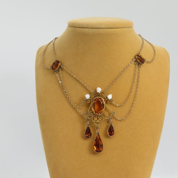 Antique Victorian GF Pearl Citrine Glass Festoon … - image 1