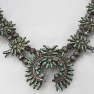 Navajo Ed Niiha Zuni Sterling Silver Turquoise Squash Blossom Necklace Old Pawn