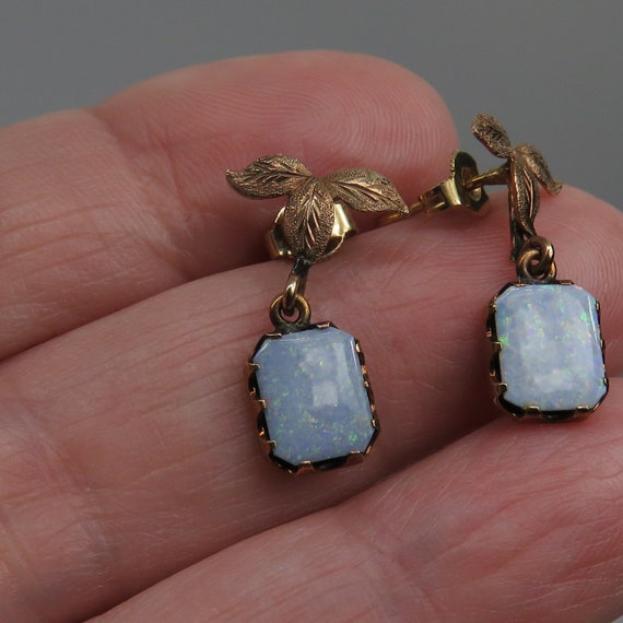 Antique 10k Opal Dangle Earrings. Estate 40's - image 3