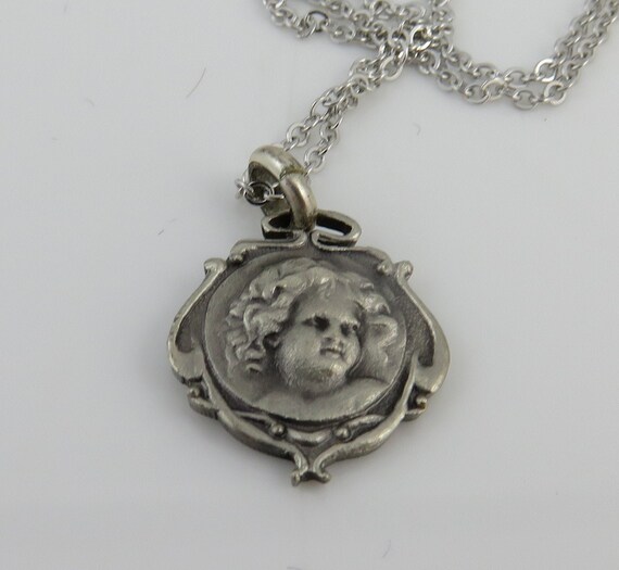 Vintage Sterling Silver Girl Pendant Necklace.