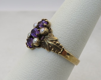 Victorian 14k Gold Amethyst Pearl Ring sz 6.5.